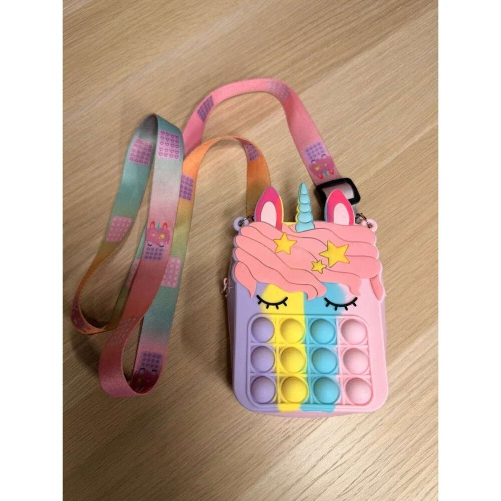 Rainbow Unicorn Pop-It Purse Shoulder Bag Handbag Pop Push Bubble Fidget Toy